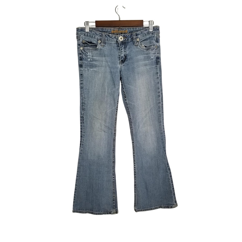 Dollhouse Womens Blue Low Rise Bootcut Jeans Embroidered Back Pockets 9x32 Y2K